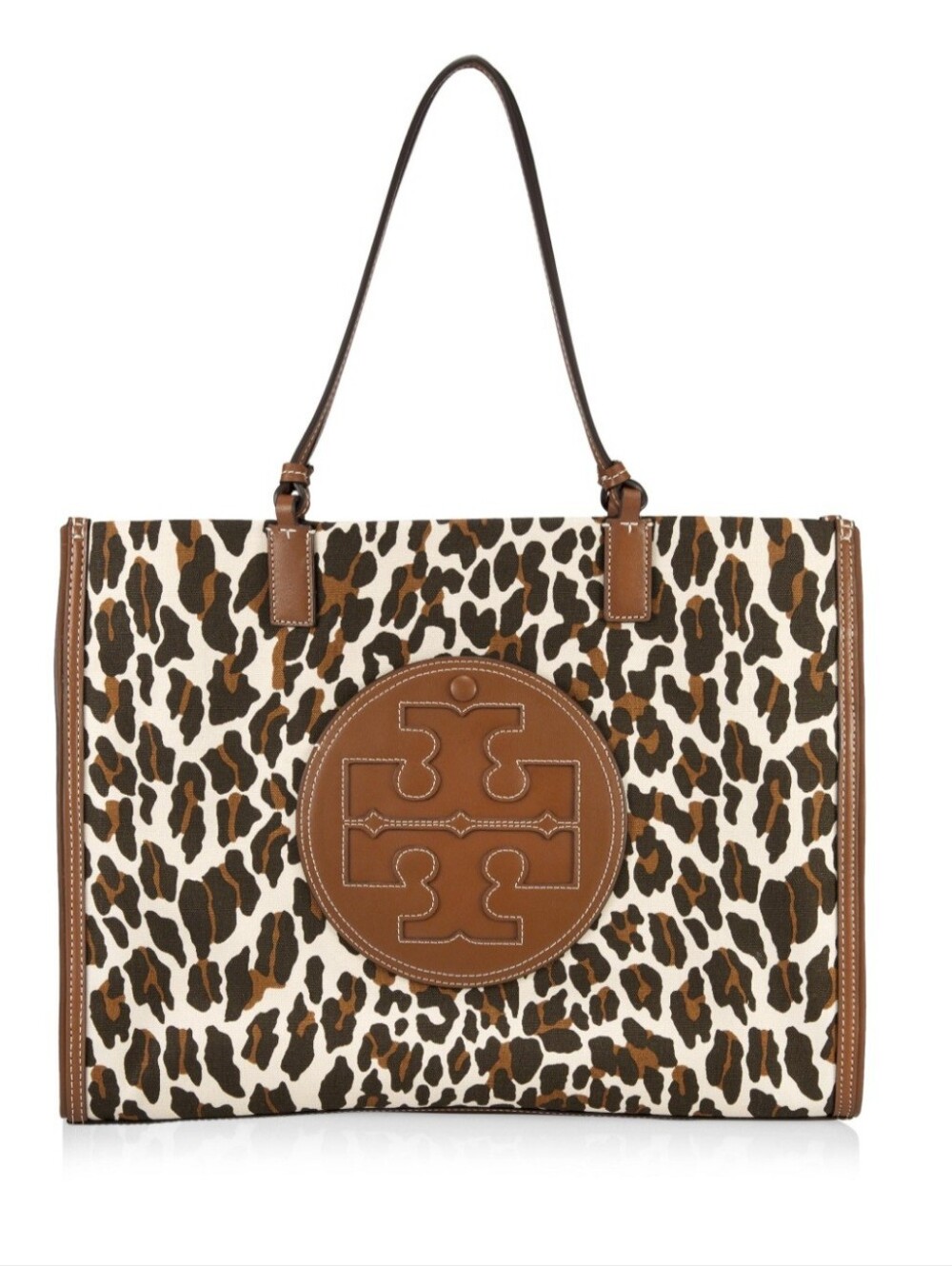 Tory Burch Ella Leopard Print Tote with Brown Leather Trim